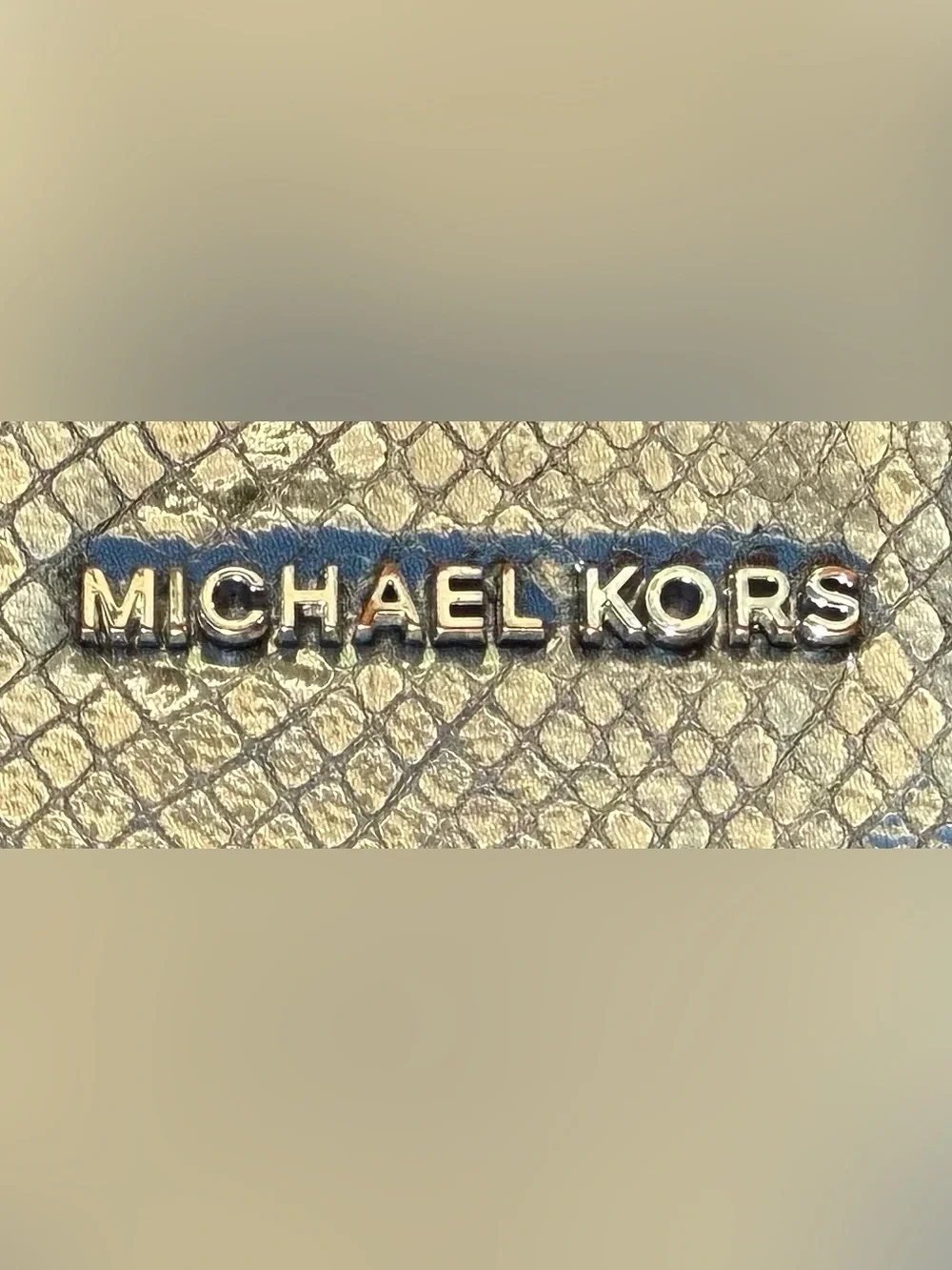 Michael Kors Ginny Metallic Pewter Snakeskin Camera Crossbody Bag READ DESC.